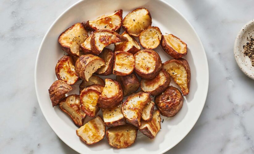 roasted jerusalem artichokes on tray