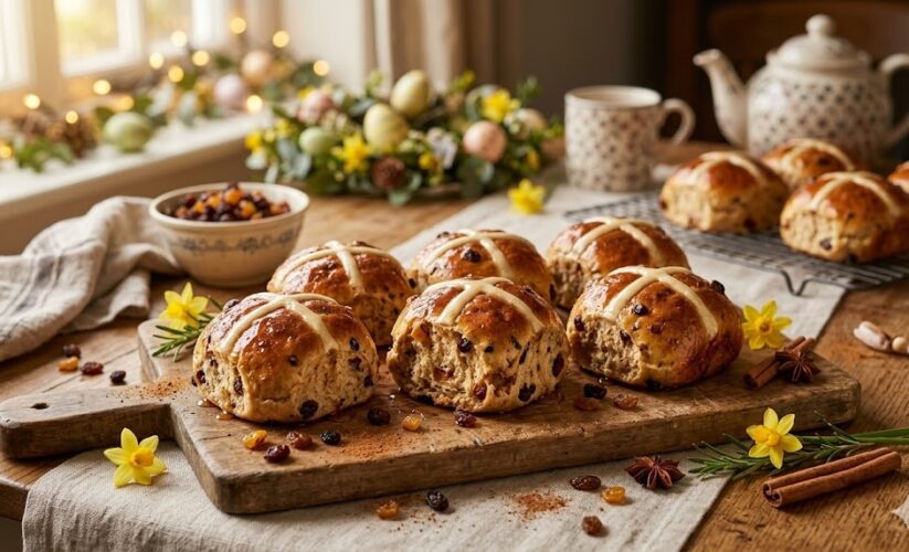 hot cross buns on tray