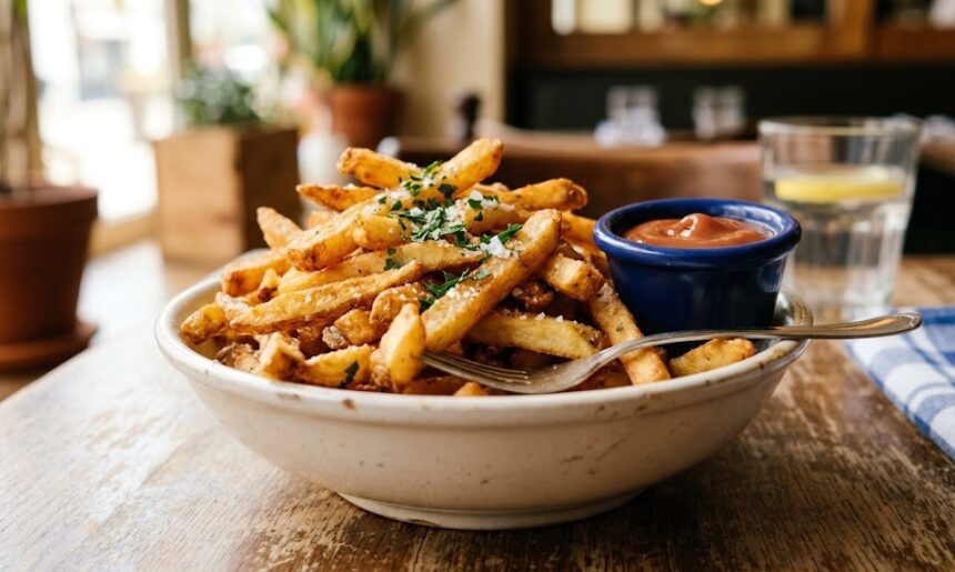 homemade golden fries plate,