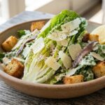caesar salad with romaine lettuce and croutons