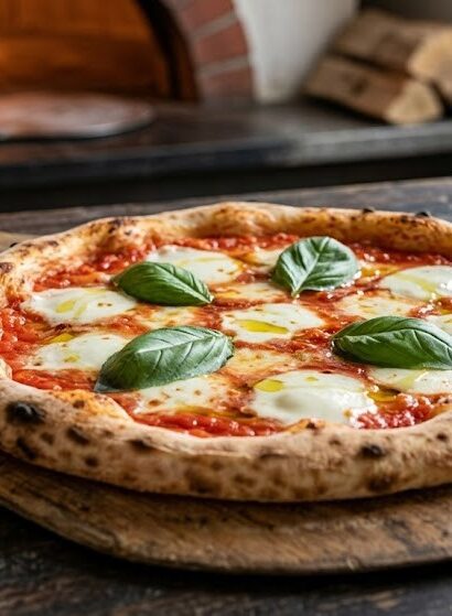neapolitan pizza with basil and mozzarella