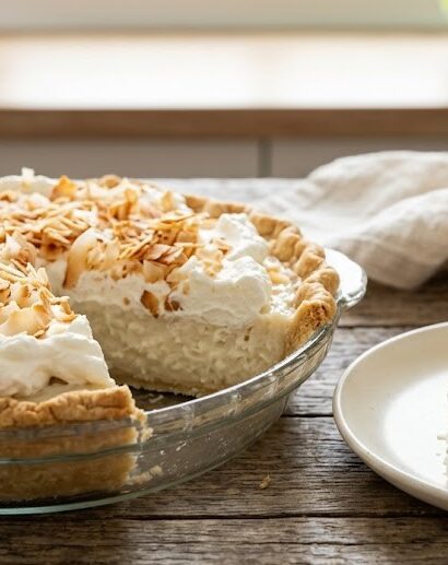 old fashioned coconut cream pie slice close up