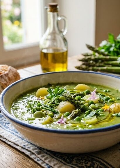 fresh vegetable soup with herbs
