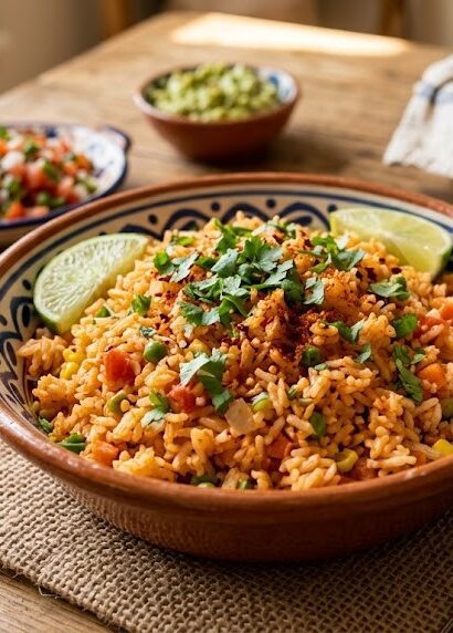 mexican rice arroz rojo bowl close up