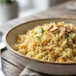 fluffy rice pilaf with parsley garnish