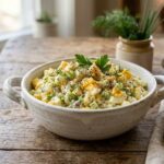 delicious egg salad bowl close up