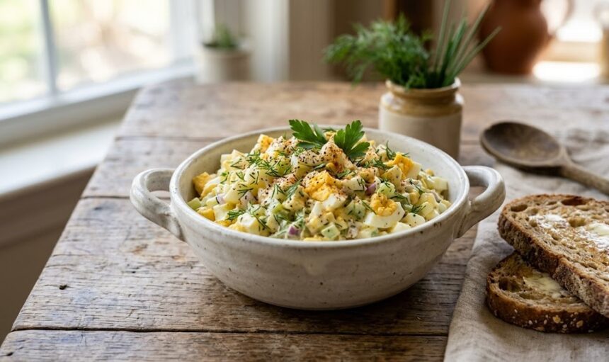 delicious egg salad bowl close up