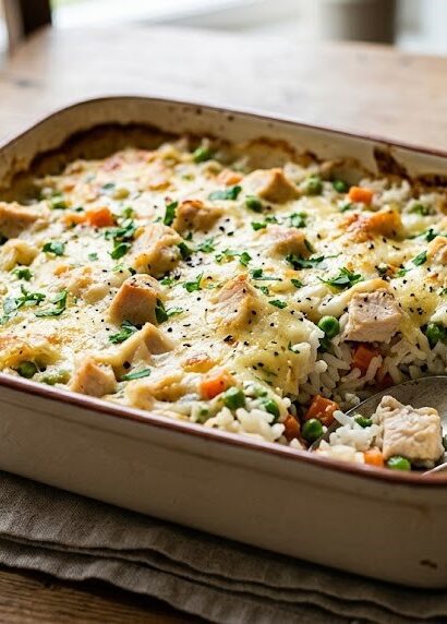 creamy chicken rice casserole plate