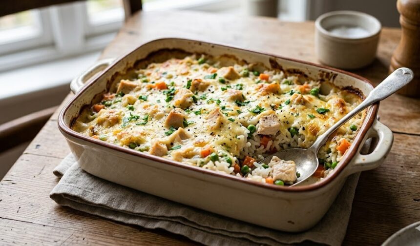 creamy chicken rice casserole plate