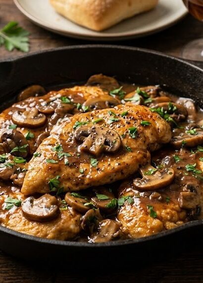 italian chicken marsala dish plate