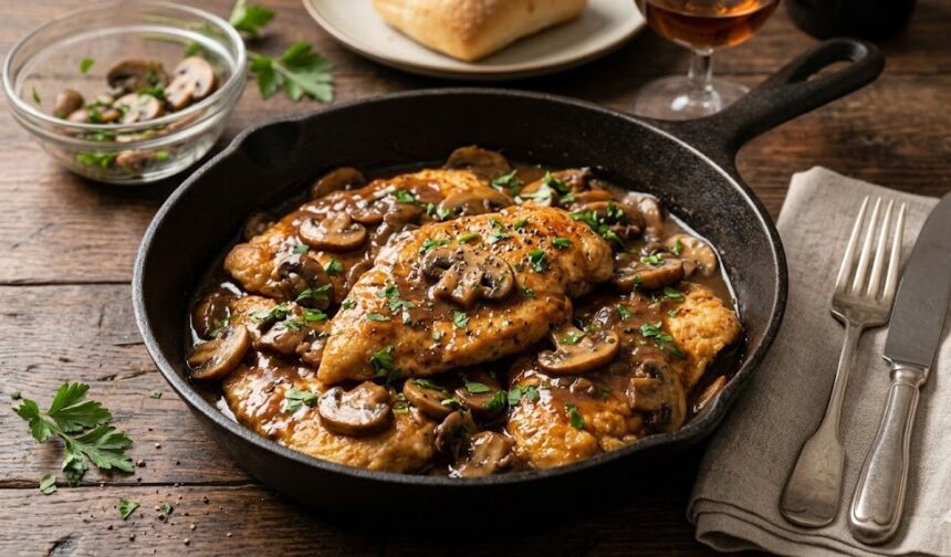 italian chicken marsala dish plate