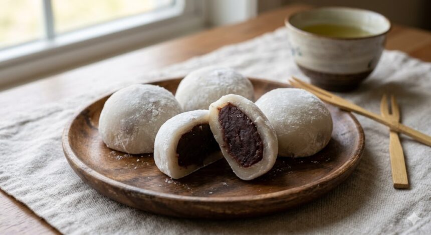 red bean mochi japanese dessert close up