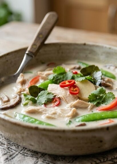 creamy coconut chicken soup with herbs