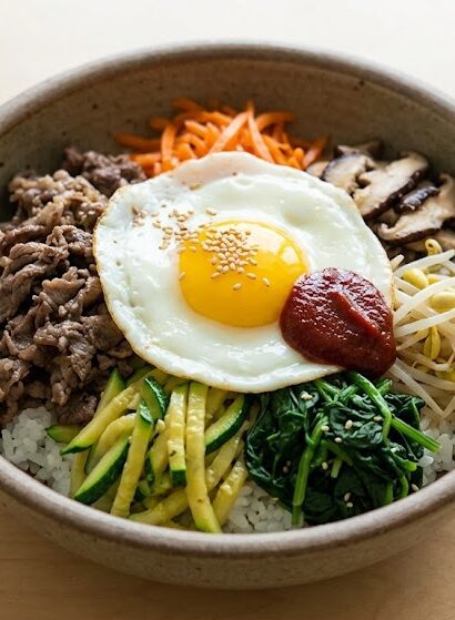 bibimbap korean mixed rice bowl colorful vegetables