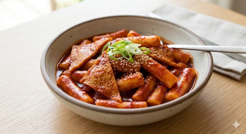 teokbokki spicy korean rice cakes close up