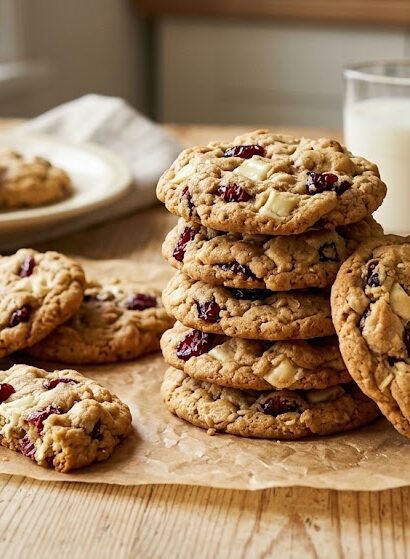 white chocolate cranberry cookies close up