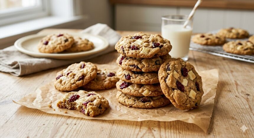 white chocolate cranberry cookies close up
