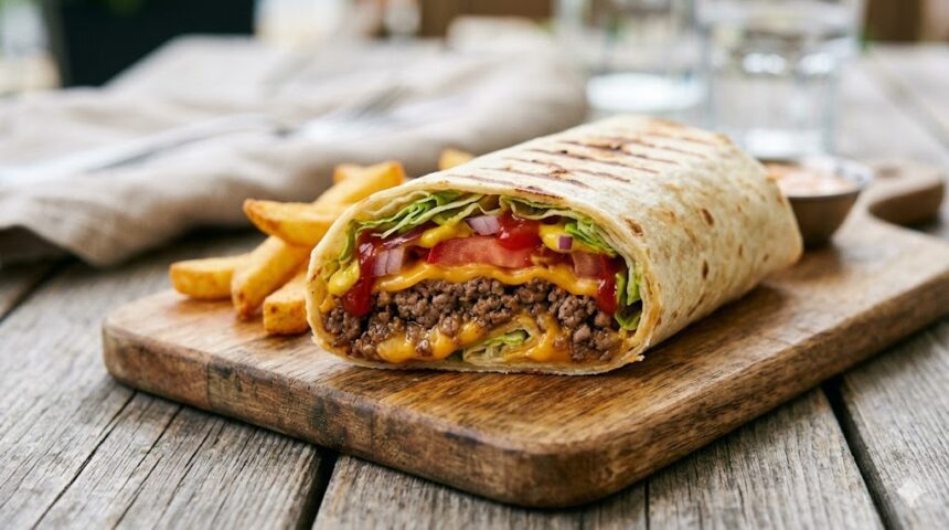 homemade cheeseburger wrap plate