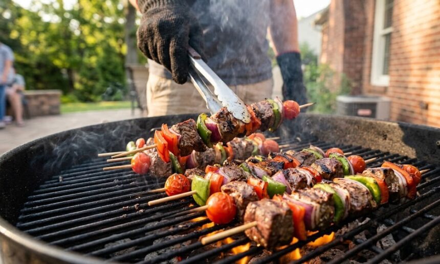homemade grilled chicken kabobs plate