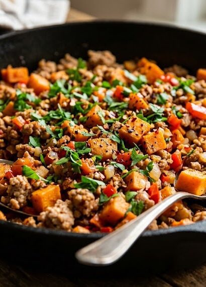 healthy turkey and sweet potato skillet meal