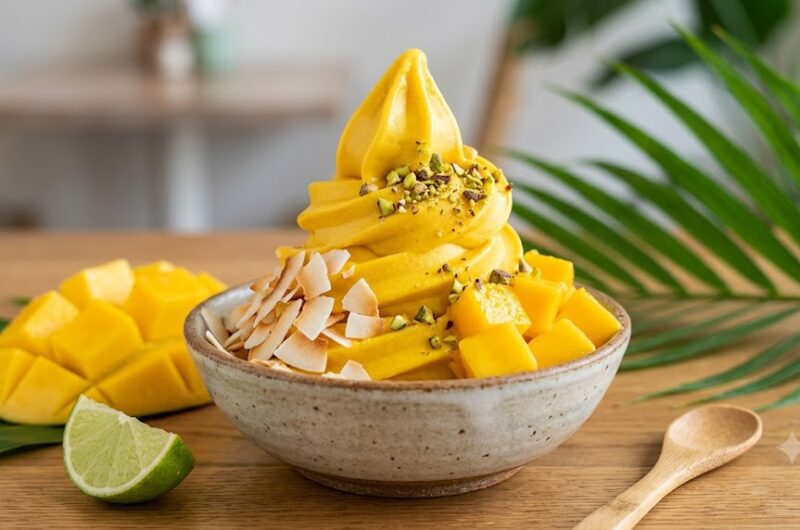 Mango and turmeric coconut yoghurt soft serve