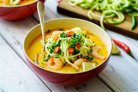 Spicy Shrimp Tortilla Soup with Zucchini Noodles