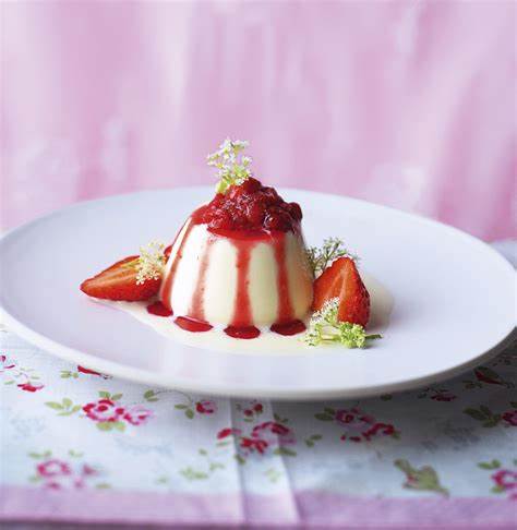 White Chocolate Panna Cotta with Stewed Strawberries