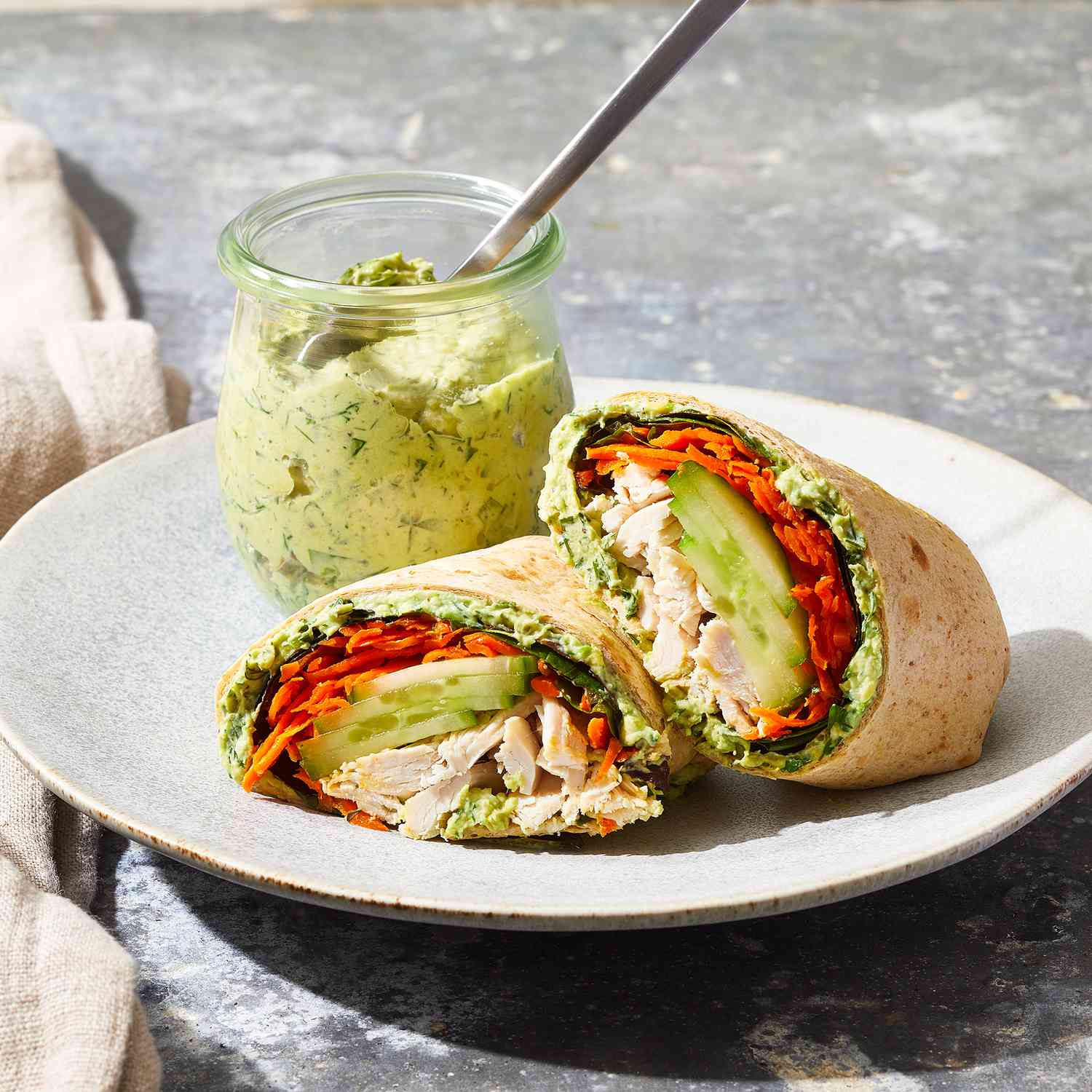 Green Goddess Chicken and Cucumber Wraps