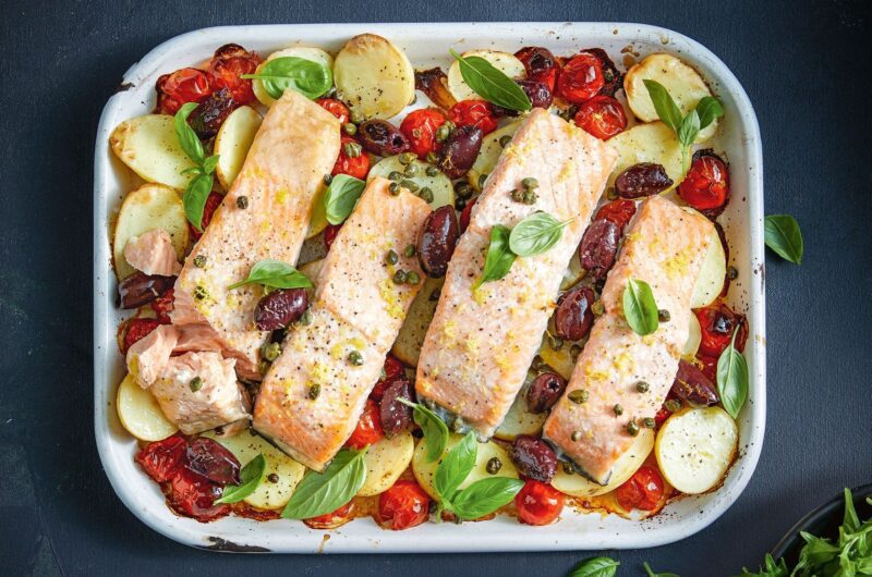 Salmon Arrabbiata Tray Bake