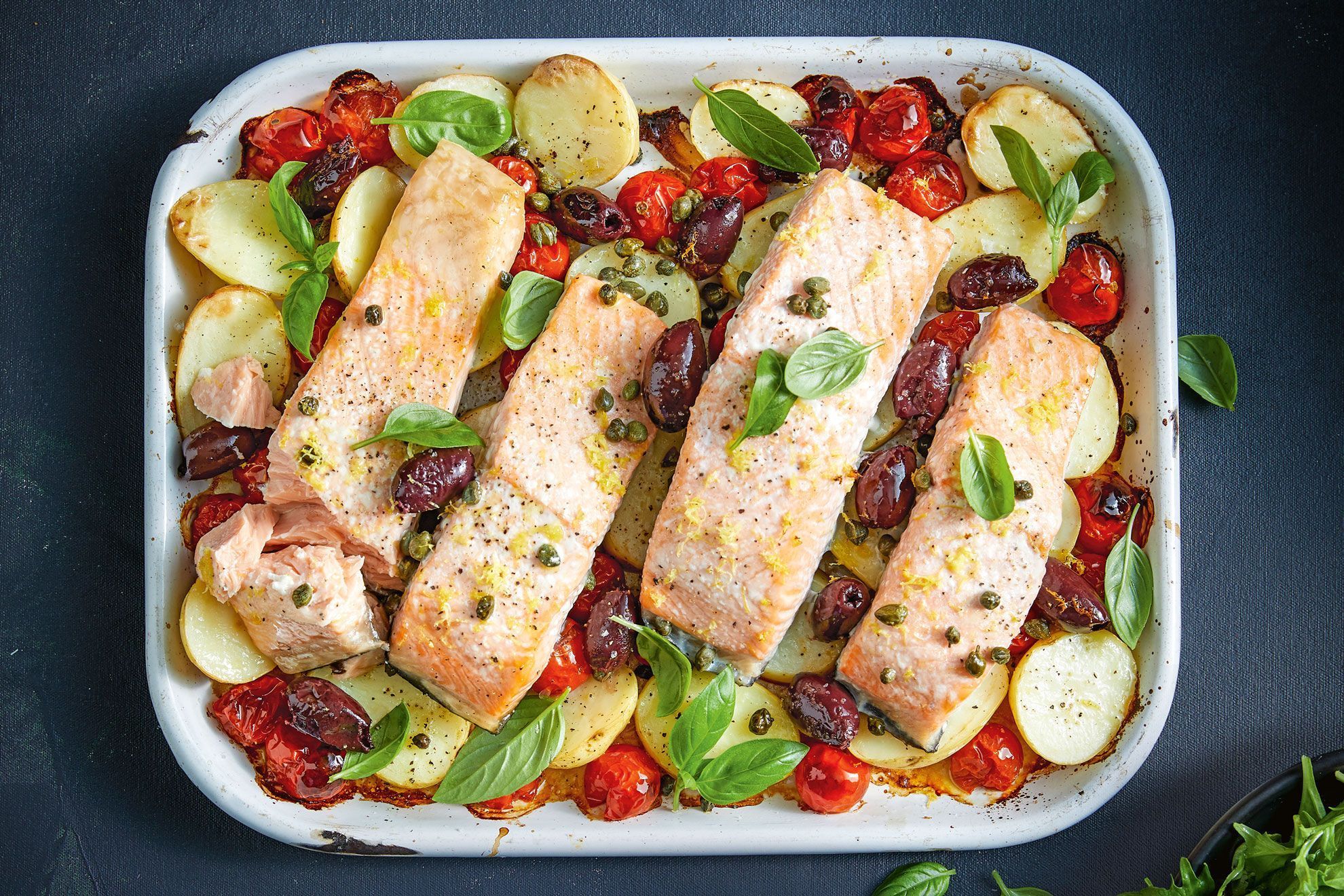 Salmon Arrabbiata Tray Bake