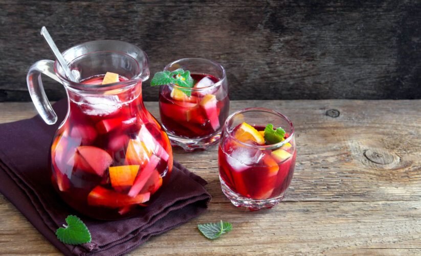 sangria in glass pitcher