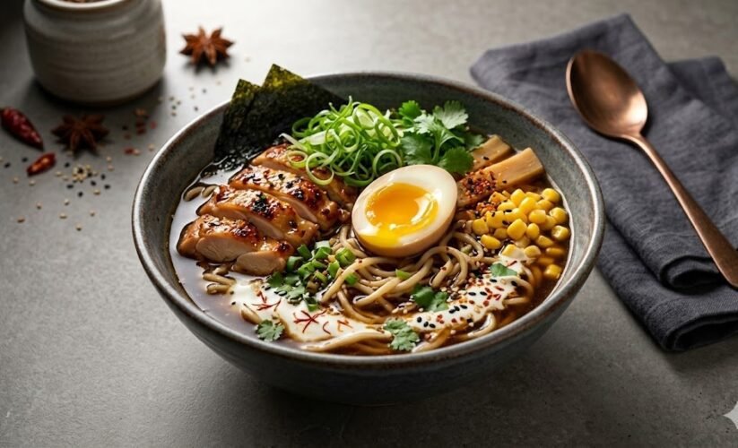 chicken ramen bowl with egg