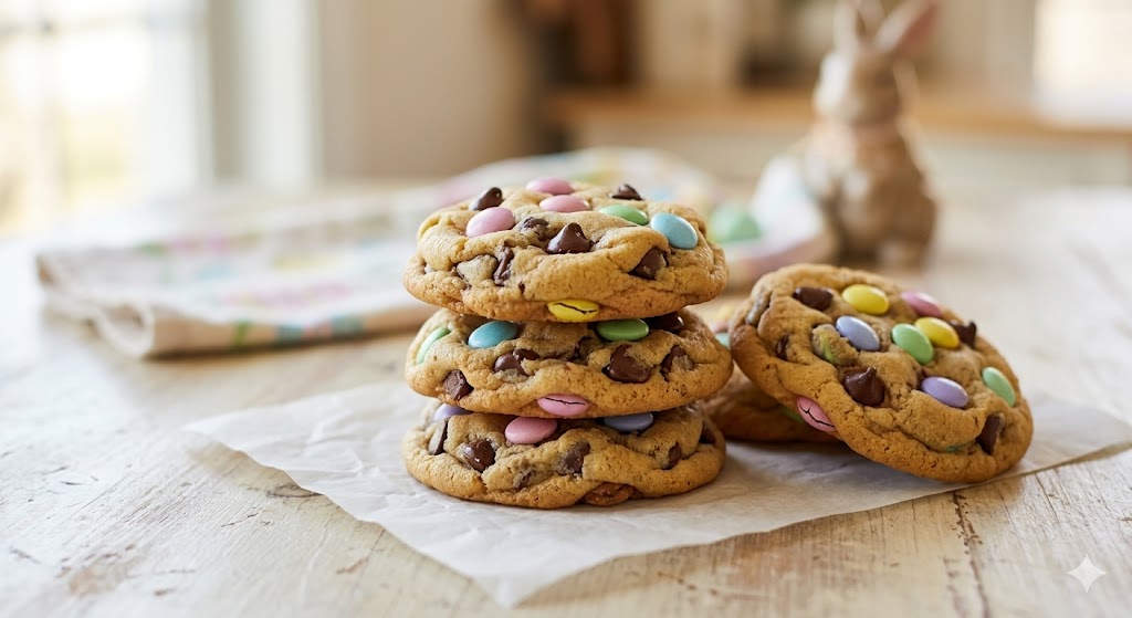 easter chocolate chip cookies with candies