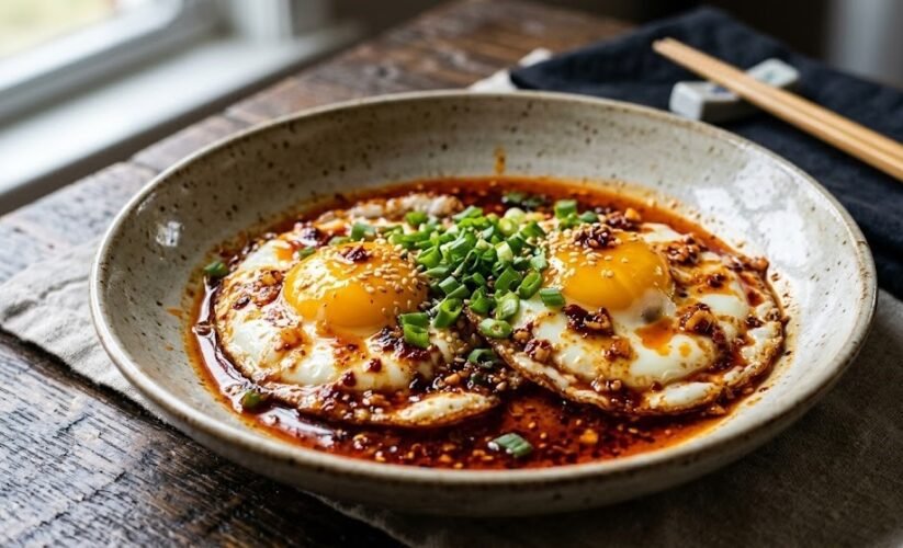chili crisp fried eggs on toast