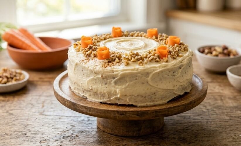 eggless carrot cake slice moist texture,