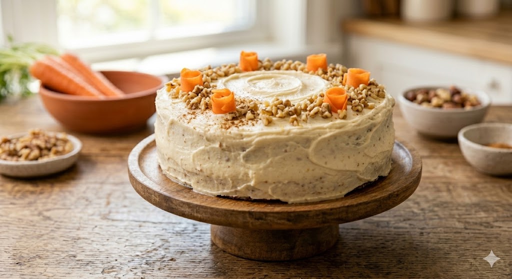 eggless carrot cake slice moist texture,