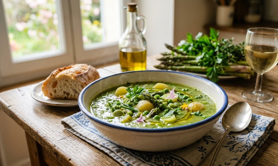 fresh vegetable soup with herbs