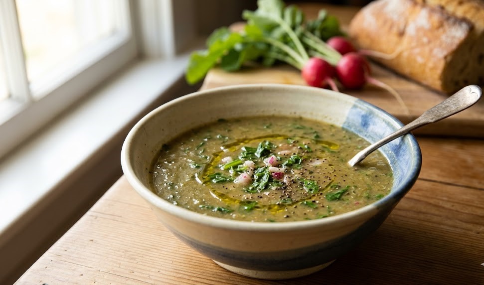 creamy radish greens soup