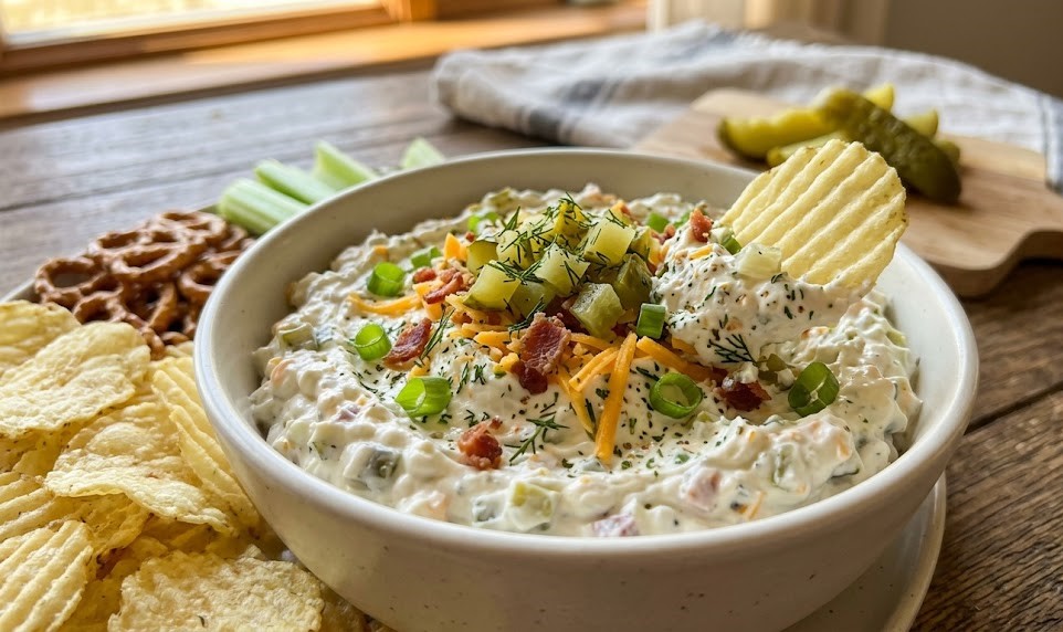 grillos pickle dip creamy dill dip close up