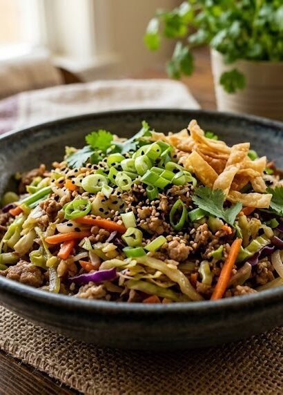 deconstructed egg roll bowl recipe plate