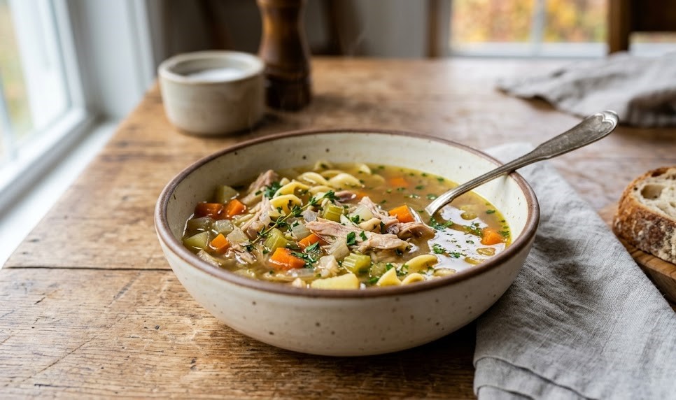 homemade turkey soup with vegetables