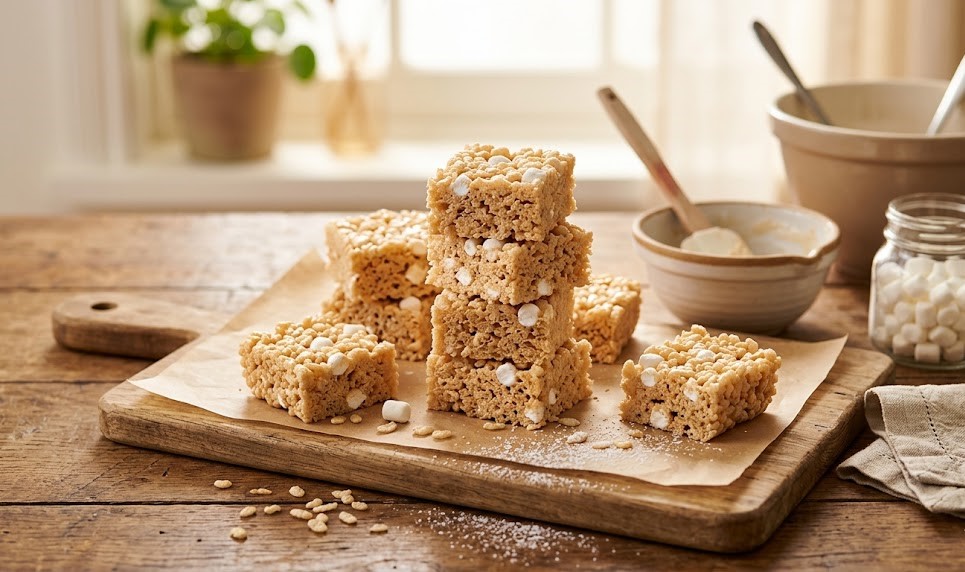 homemade rice krispie treats plate