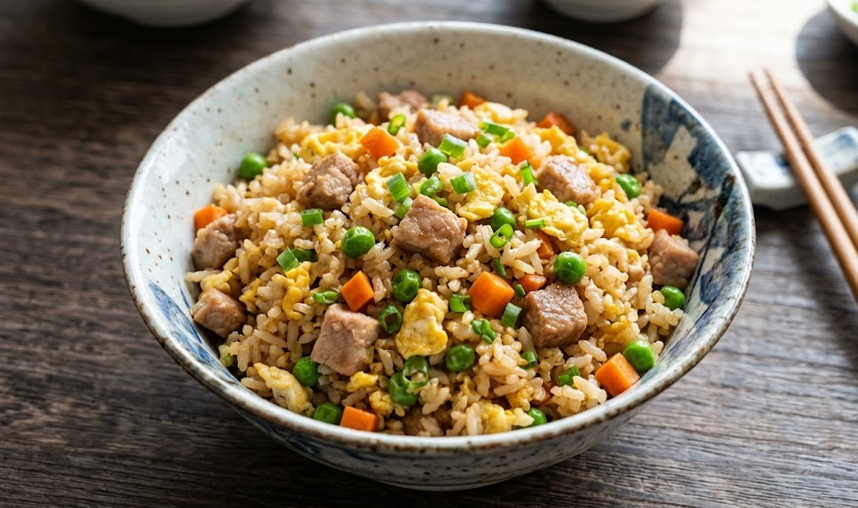 homemade pork fried rice skillet