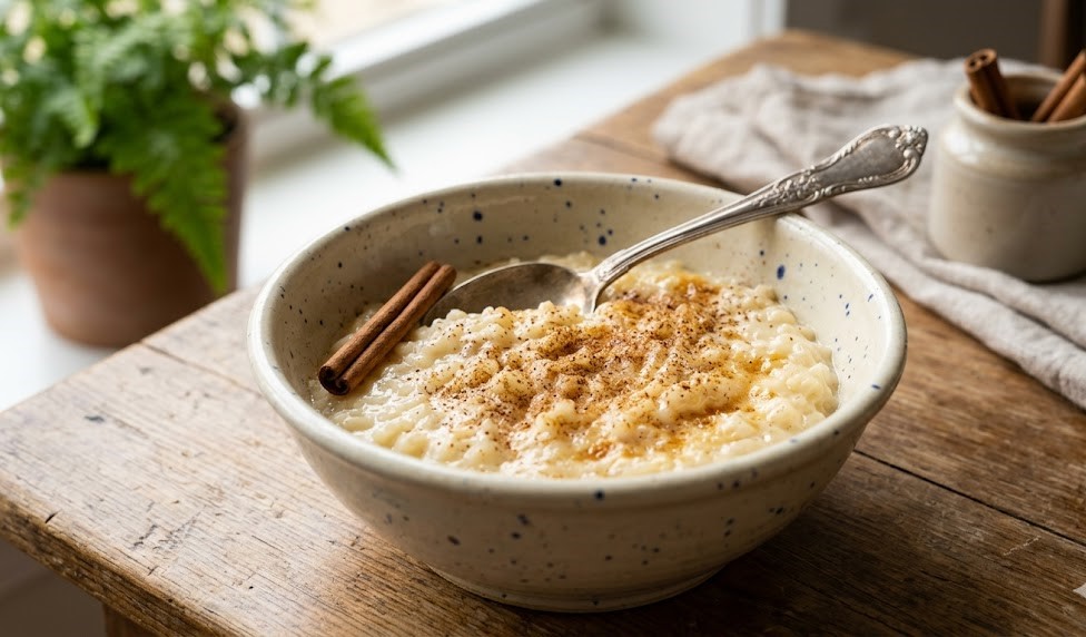 homemade rice pudding with cinnamon