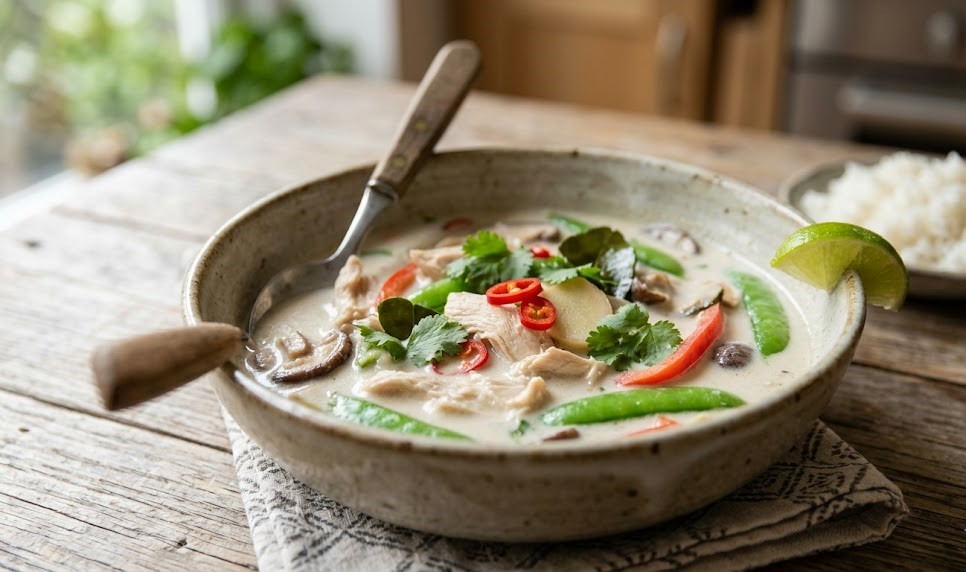 creamy coconut chicken soup with herbs