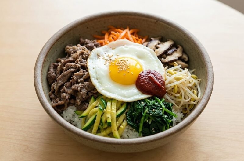 Bibimbap (Korean Mixed Rice with Meat and Assorted Vegetables)