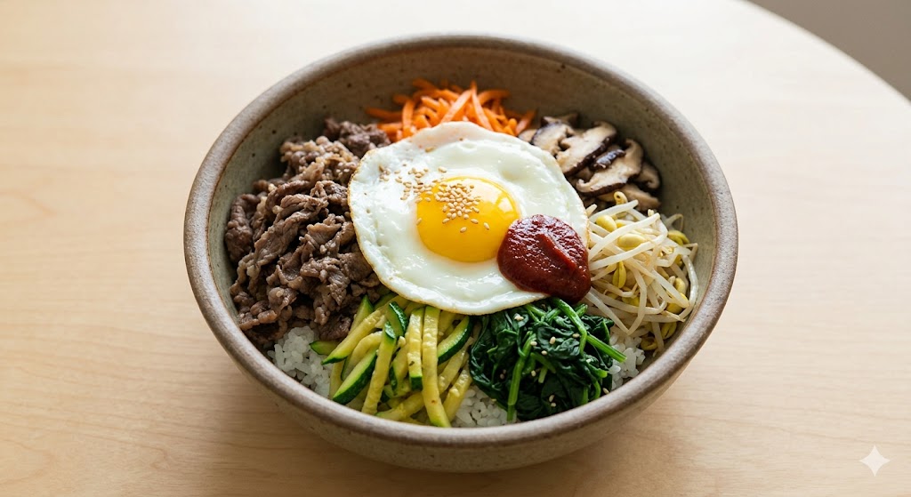 bibimbap korean mixed rice bowl colorful vegetables