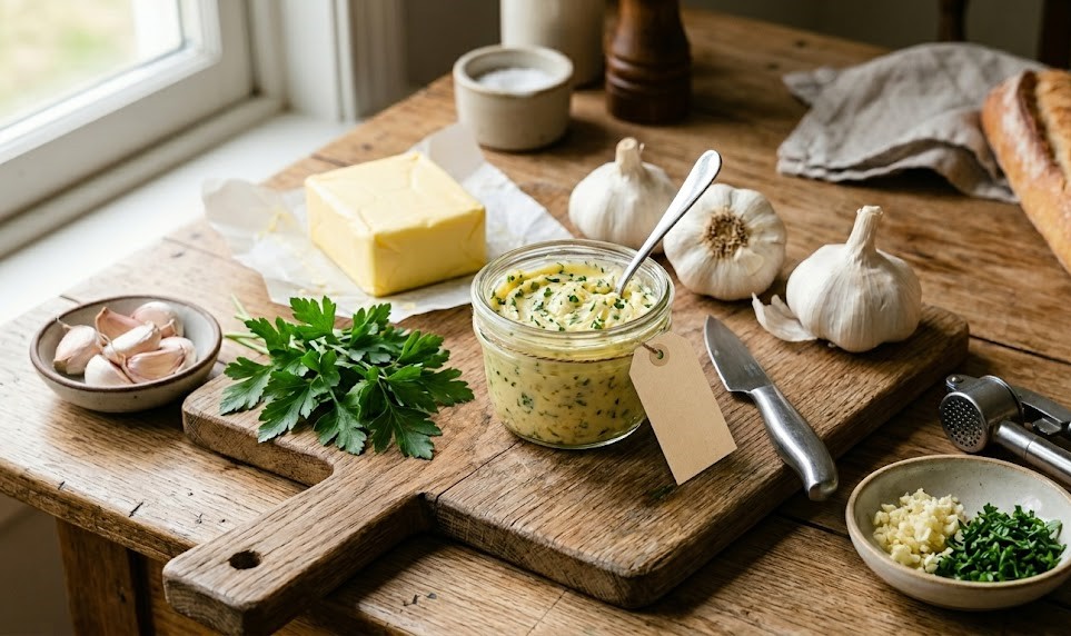homemade garlic butter with herbs
