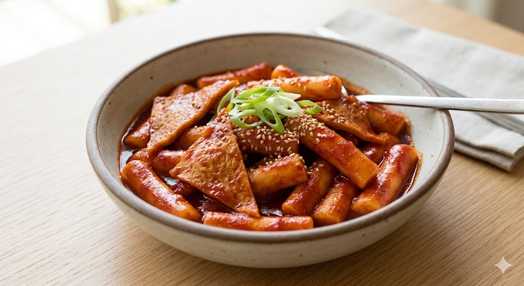 teokbokki spicy korean rice cakes close up