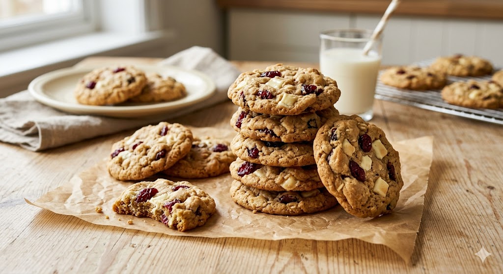 white chocolate cranberry cookies close up